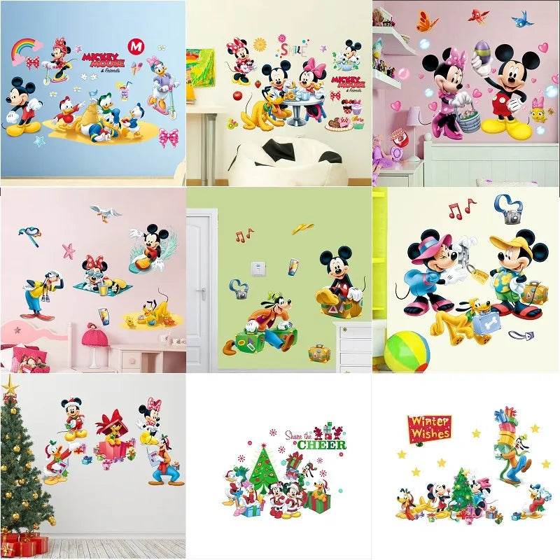 Mickey and Minnie Cute Princess christmas Wall Stickers Broken Wall Poster Wall Art Car Decal Kids Room Decor Favors murals