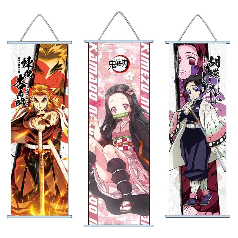 Dämonentöter Kanroji Mitsuri Kochou Shinobu Scroll-Leinwand, Wandbehang, Gemälde, Heimdekoration, Anime-Poster, Wandkunst, Raumdekoration