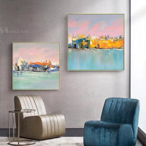 Vintage Paintings for Living Room Pure Hand Painted Acrylic Abstract Buliding Oil Painting On Canvas Wall Art Poster For Proch