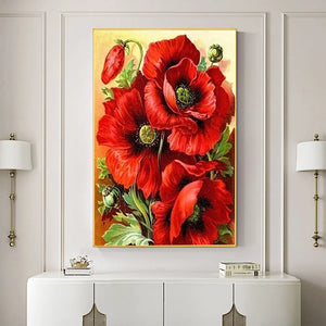 Flower Poppy Pre-Printed 11CT Cross Stitch Embroidery Patterns DMC Threads Needlework Handicraft Sewing Hobby Home   Needle