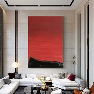 Red Abstract Art Black Textured Canvas Poster Wall Decor Oil Painting 100% Handmade Acrylic Mural for Living Room Bedroom Porch