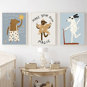 Lustige Roller Spotted Dog Bär Kaninchen Ente Wand Kunst Leinwand Malerei Nordic Poster Drucke Kindergarten Bilder Baby Kinder Zimmer Dekor