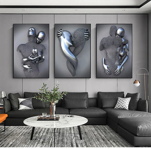 Metallfigur Statue Kunst Leinwand Malerei Romantische abstrakte Poster und Drucke Wandbilder Moderne Wohnzimmer Dekoration