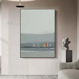 Modern Minimalist Grey Seascape Abstract Painting Wall Decor Art Mural Handmade Canvas Oil Painting Living Room Bedroom Porch