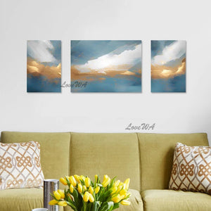 3 Panel Canvas Art, Gold Foil Abstract Modern Paintings, Acrylic Designs, Pictures Wall For Living Room Home Interior Decor