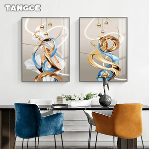 Modern Abstract Golden Deer Canvas Painting Nordic Luxury Ribbon Poster Print Wall Art Pictures for Living Room Home Decoration