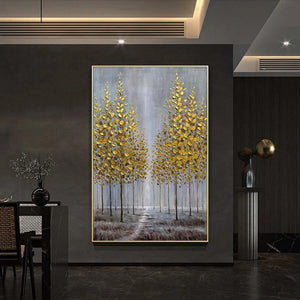 Golden Art Decorative Painting Canvas Oil Painting Handmade Fortune Trees Image Living Room Bedroom Porch Wall Aesthetic Mural