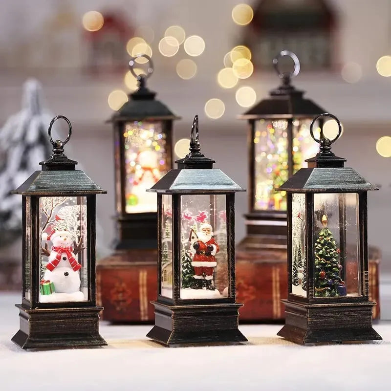 MZXM Weihnachtslaterne Lichter Neujahr LED Laterne Windlichter Heimdekoration Weihnachtsmann Schneemann Elch Laterne Leuchtende Tischlampe