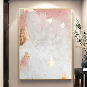 Nordic Modern Hand Painted Abstract Pink And Gold Foil Oil Painting On Canvas For Indoor Decor Wall Art Poster For Gift Bedroom