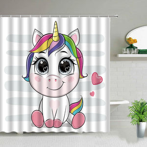Kreativer Cartoon-Einhorn-Rosa-Mädchen-niedlicher Duschvorhang, winddicht, Badezimmer-Layout, Heimdekoration mit 12 Haken, Badvorhang