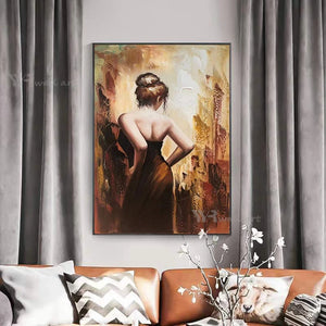 Handmade Oil Painting on Canvas Character Portrait Beauty Back Modern Wall Art Picture Interior Home Decor Living Room Bedroom