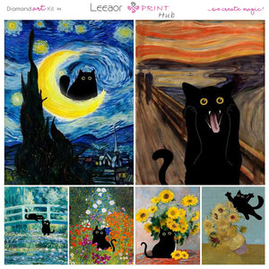 5D Diamond Painting Funny Cute Black Cat Play Series Picture Embroidery Cross Stitch Kit Mosaic Picture Room Decor Picture Gifts