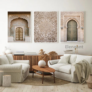 Arte de pared marroquí, lienzo impreso, cartel de arquitectura de Marrakech, decoración de pared Bohemia, arte de terracota, imagen decorativa, pintura para el hogar