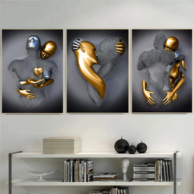 Schwarz und Gold Liebe Herz Figur Statue Leinwand Malerei moderne Kunst Poster und Drucke Wandbilder für Wohnzimmer Home Decor