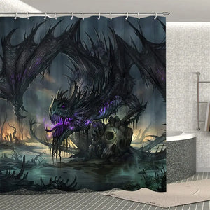Cortina de ducha de dragón púrpura con tema de fantasía Medieval, animales mágicos, cortina para el baño con tejido de poliéster, juegos de cortinas para ducha de baño