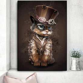 Tiere Steampunk Katze Leinwand Malerei abstrakte Kunst Poster und Drucke lustige Wand Cuadros Kunst Bild für Wohnzimmer Home Decor
