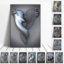 Load image into Gallery viewer, Metal Figure Statue Romantic Wall Art Abstract Canvas Painting Lovers Sculpture Posters Prints Pictures Living Room Home Decor