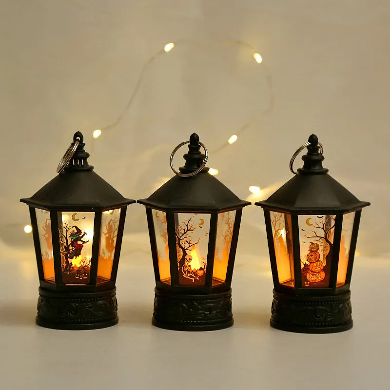 Halloween-Kürbis-Schloss, dekorative Lampe, simulierte Flamme, LED-Windlicht, kleine Handlaterne für Feiertags-Bar-Halloween-Dekoration