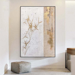 Chinese Decorative Oil Painting Handmade Gold Foil Bamboo Wall Art Canvas Poster for Study Dining Room Porch Bedroom Hotel Mural