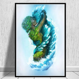 Póster Artístico de pared con beso de pareja de mar y tierra, pintura sobre lienzo, impresiones, cuadro decorativo de surrealismo abstracto para sala de estar