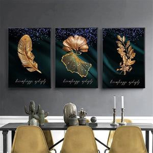 Black Poster Wall Art Canvas Painting Gold Leaves Paintings Home Decors Living Room Decoration Sofa Background Wall Decor