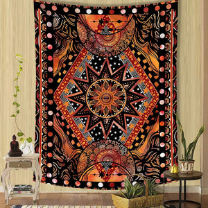 Tapiz naranja de sol y luna para colgar en la pared, Mandala Hippie independiente, tapices de pared geniales, tapiz estético para dormitorio y sala de estar