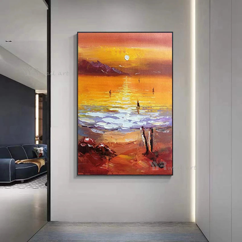 Oil Painting Handmade On Canvas Abstract Nature Scenery Sea Sunrise Wall Decoration Poster Art Picture Living Room Hotel Mural