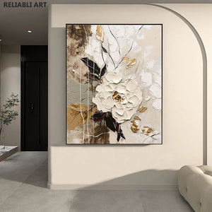 Abstract White Flower Oil Painting On Canvas Print, Wall Art Picture ,Paintings ,Modern Home Living Room Decor Cuadros