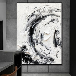 Hand Painted Modern Wall Painting Art Heavy Textured Thick 3D Abstract White Black Oil Painting Canvas Picture Art Wall Artwork