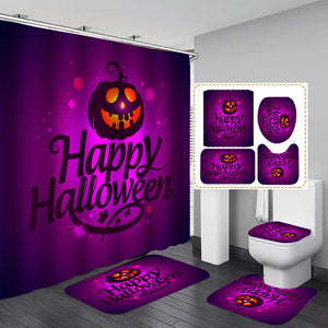 Set di tende da doccia con stampa di scheletri di teschi divertenti Festival di Halloween Decorazioni per la casa Tappetino da bagno Copriwater in flanella Tappeto da bagno