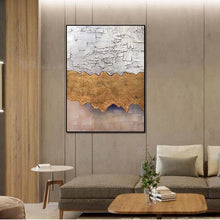 Laden Sie das Bild in den Galerie-Viewer, Wall Decoration Art Oil Painting Abstract Handmade Golden Grey Texture Canvas Poster for Living Room Bedroom Restaurant Hotel