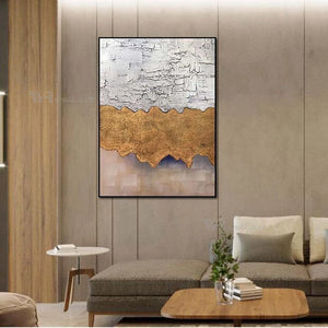 Wall Decoration Art Oil Painting Abstract Handmade Golden Grey Texture Canvas Poster for Living Room Bedroom Restaurant Hotel