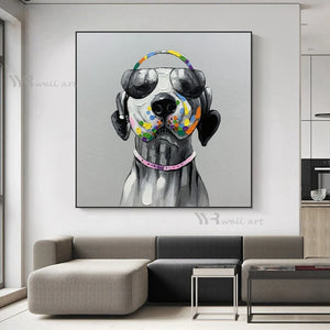 Kawaii Puppy Cartoon Animal Decoration Acrylic Poster Handmade Canvas Oil Painting Wall Artwork Mural for Kids Room Living Room