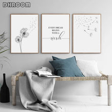 Load image into Gallery viewer, Dandelion Wall Art Canvas Painting Make Wish Dandelion Poster Prints Nordic Style Minimalist Living Room Bedroom Nursery Decor