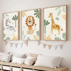 Lion girafe zèbre Jungle animaux pépinière mur Art toile peinture nordique affiches et impressions photos murales bébé enfants chambre décor