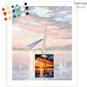 CHENISTORY cadre bateau à voile peinture à la main par numéros paysage moderne peinture par numéros mur Art toile peinture pour décors de maison