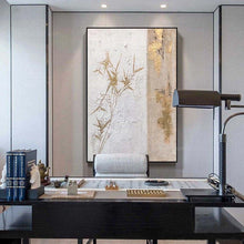 Загрузите изображение в программу просмотра галереи, Chinese Decorative Oil Painting Handmade Gold Foil Bamboo Wall Art Canvas Poster for Study Dining Room Porch Bedroom Hotel Mural