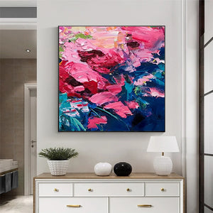Pintura al óleo de paisaje abstracto moderno, cuchillo hecho a mano, lienzo de flores, pintura para sala de estar, hogar, pared del salón, imagen artística decorativa