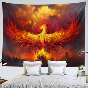 Tapiz de Fénix de fuego para colgar en la pared, decoración de habitación, arte de pájaro volador con llamas, tapiz estético de tela grande, decoración para dormitorio y hogar