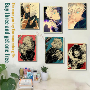 Jujutsu Kaisen-Póster de Anime para decoración de habitación, pintura de papel Kraft clásico, pegatinas de pared de salón para el hogar, pintura artística sin marco