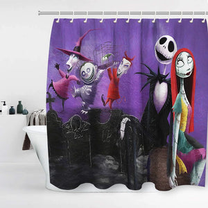 Nightmare Before Christmas Zombie Bride Jack Shower Curtain Bathroom Waterproof Fabric Halloween Decor with Hooks