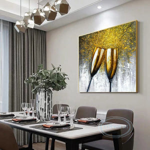 Handmade Wine Glass Restaurant Oil Painting Single Light Luxury Kitchen Mural Living Room Decoration Art Gold Foil Canvas Poster