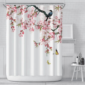 Rosa Blumen-Duschvorhang-Einlage, asiatischer japanischer Stil, Blume, Kirschblüten, Duschvorhang, wasserdichter 3D-Druck-Badevorhang