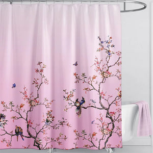 Rosa Duschvorhang Liner Floral Vogel Schmetterling Druck Stoff Duschvorhang für Badewanne Badezimmer Dekor Wasserdichter Badvorhang