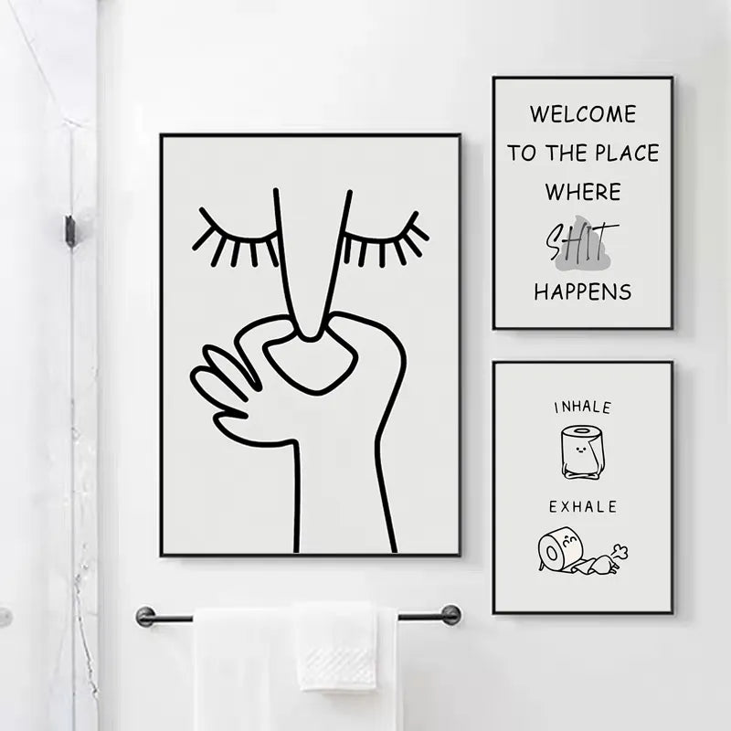 Póster divertido de Humor abstracto con mal olor para baño, lienzo impreso en blanco y negro, imágenes artísticas de pared, decoración para habitación de baño y WC