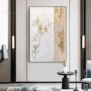 Chinese Decorative Oil Painting Handmade Gold Foil Bamboo Wall Art Canvas Poster for Study Dining Room Porch Bedroom Hotel Mural