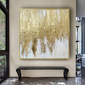 Imagen de arte de pared dorada moderna hecha a mano, pintura al óleo de oro pintado a mano, decoración del hogar, murales colgantes para sala de estar de alta calidad, 100%