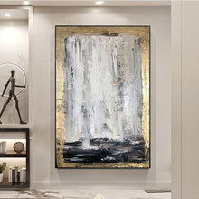 Laden Sie das Bild in den Galerie-Viewer, Large Modern Abstract Oil Painting On Canvas Pure Handmade Gold Picture Wall Art Hang Poster Mural For Living Room Hotel Decor