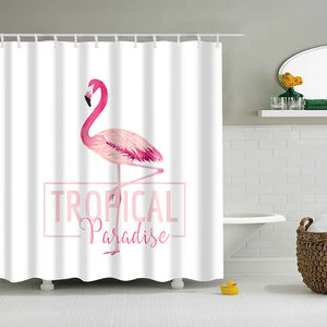 Nueva cortina de ducha colorida respetuosa con el medio ambiente con patrón de flores y plantas de flamenco, cortina de ducha decorativa para el baño de fibra de poliéster 100%