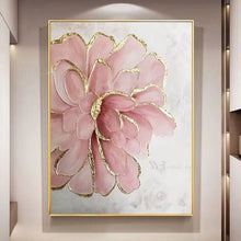 Laden Sie das Bild in den Galerie-Viewer, Beautiful Pink Flowers Gold Foil Pictures Wall Art Poster Handmade Abstract Oil Painting On Canvas For Wedding Decoration Room